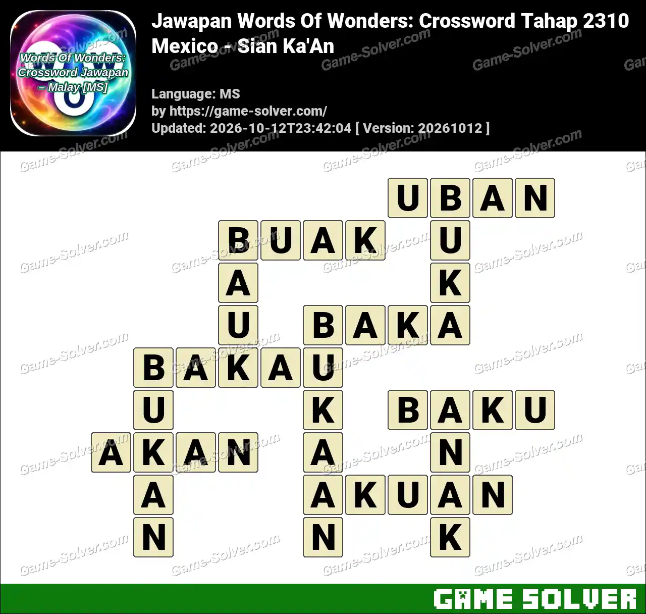 Jawapan Words Of Wonders: Crossword Tahap 2310 – Mexico – Sian Ka’An